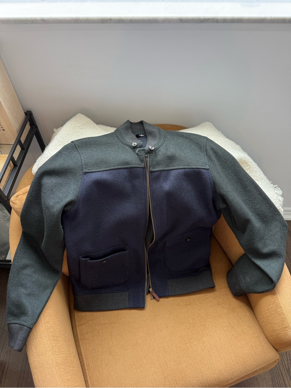 Ted Baker Two-Tone Bomber Jacket in Dark Green & Navy